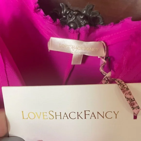 Love Shack Fancy Luciole Dress in Electric Fuschia Silk - Picture 4 of 6